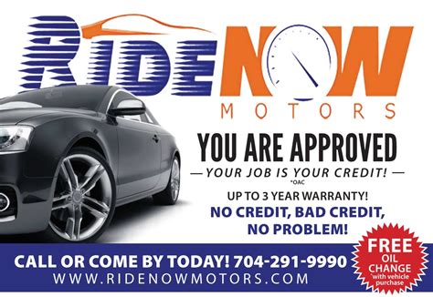 Ride now motors - Ride Now Motors is a trusted Charlotte metro used car dealership with over two decades of experience, offering a wide selection of quality used cars, trucks, and SUVs. Specializing in helping drivers with bad credit, bankruptcy, or no credit, they provide financing options to get customers behind the wheel quickly.